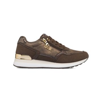 Sneakers marroni da donna con zip laterale e detta