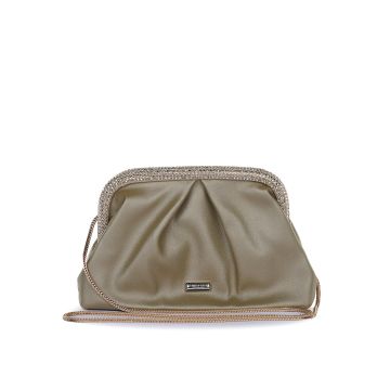 Clutch oro morbida da donna con strass e tracolla removibile in catena