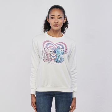 Felpa bianca da donna con stampa cartoon Stitch