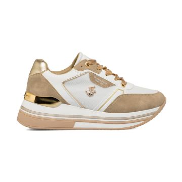 Sneakers beige da donna con suola platform e dettaglio logo laterale