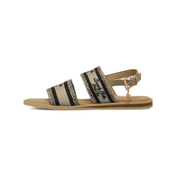 Sandali bassi beige e neri da donna con fasce logo