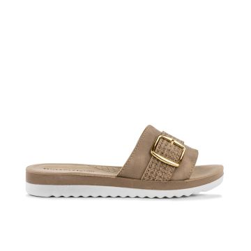 Ciabatte casual beige da donna con fibbia
