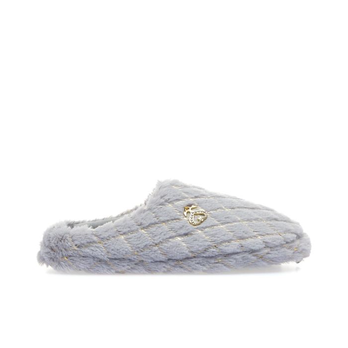 Ciabatte da casa grigie e oro con peluche