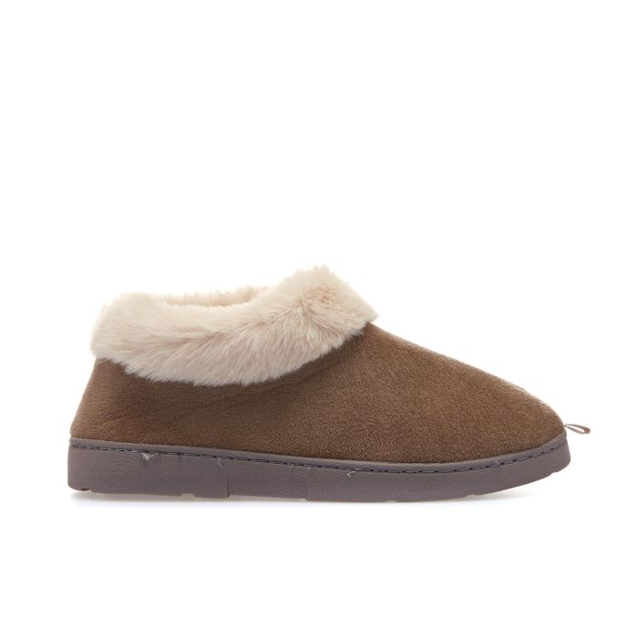 Pantofole marroni da casa con bordo in peluche