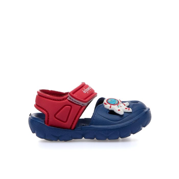 Sandali blu e rossi da bambino in gomma da mare con velcro