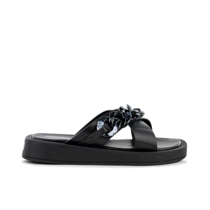 Ciabattine nere da donna con mini platform e catena