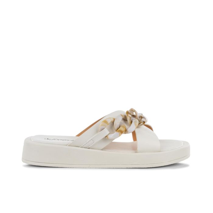 Ciabattine bianche da donna con mini platform e catena