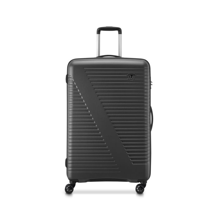 Valigia rigida grande nera sagomata con quattro ruote