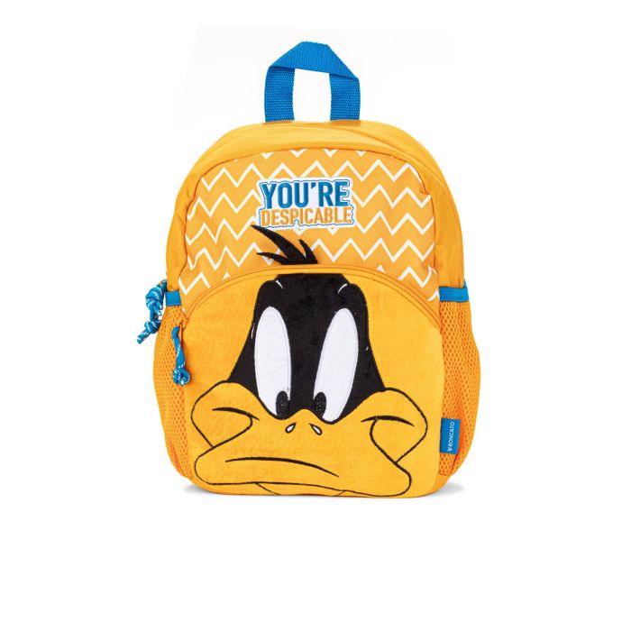 Zainetto giallo da viaggio con tasche con zip e stampa cartoon Daffy Duck