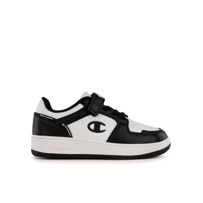 Sneakers bimbo bianche e nere da basket modello Rebound Low con lacci e velcro