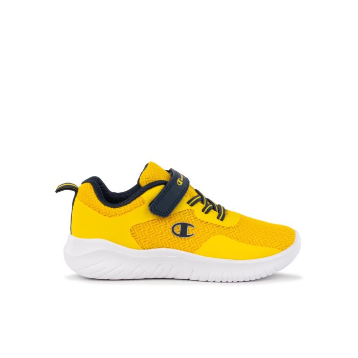 Sneakers da ginnastica gialle da bambino con velcro e lacci elastici