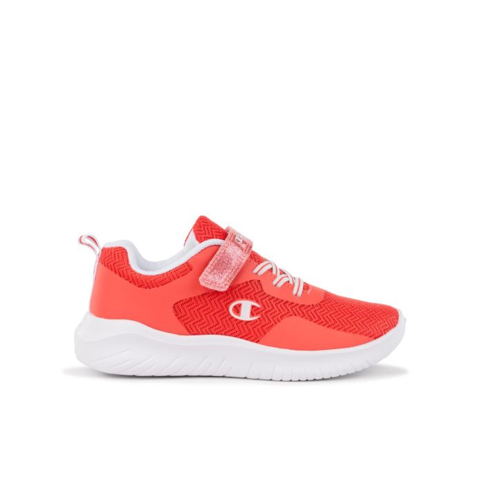 Sneakers da ginnastica arancioni da bambina con velcro e lacci elastici