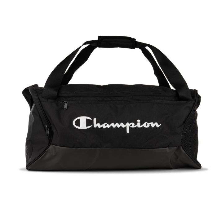 Borsa sportiva nera con tasconi con zip e maxi logo