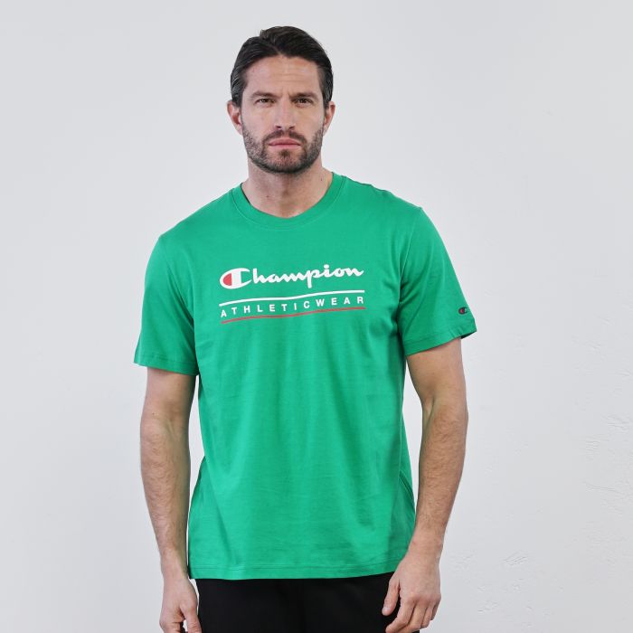 T-shirt sportiva verde da uomo maniche corte con logo