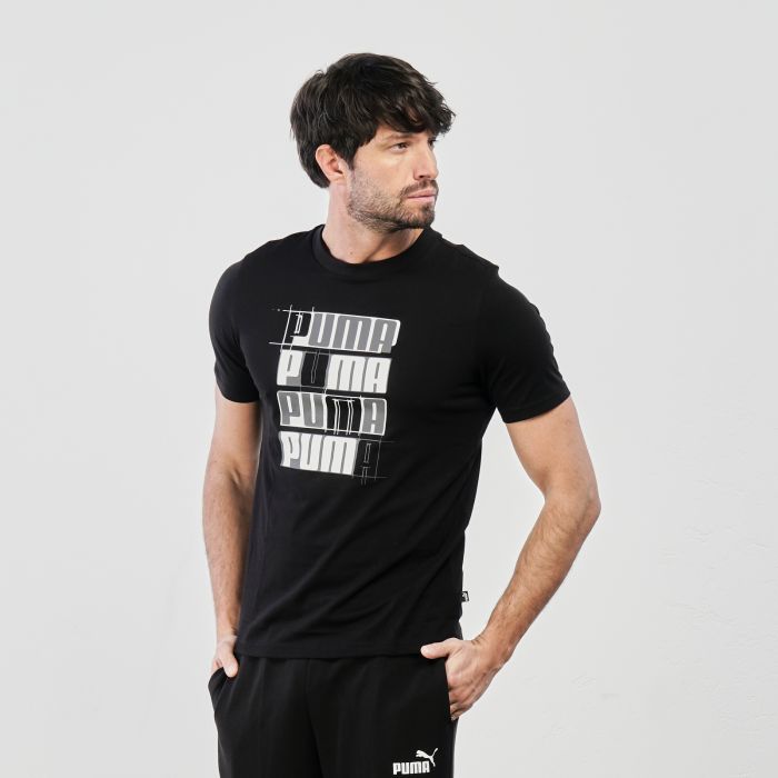 T-shirt sportiva maniche corte nera con maxi loghi