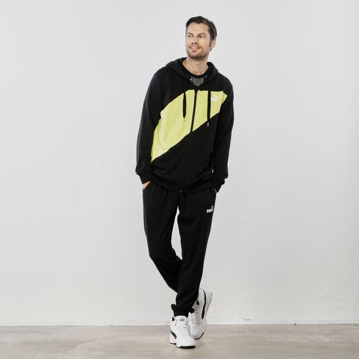 Tuta sportiva nera con felpa con zip e cappuccio