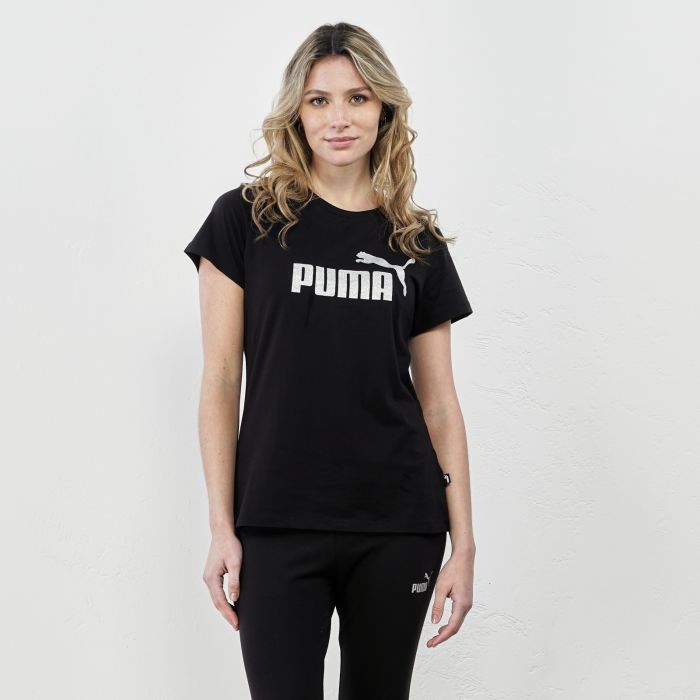 T-shirt sportiva nera con maniche corte e maxi logo