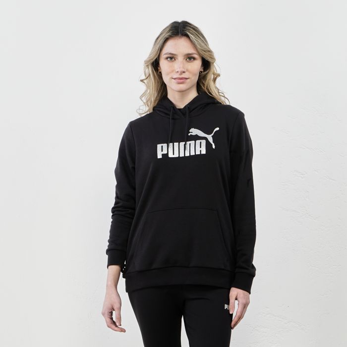 Felpa sportiva nera con cappuccio e maxi logo