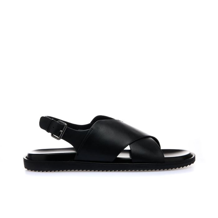 Sandali neri in pelle da uomo con fibbia posteriore