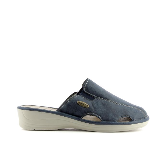 Ciabatte da casa chiuse blu con zeppina