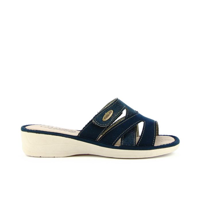 Ciabatte comfort blu con zeppina e velcro