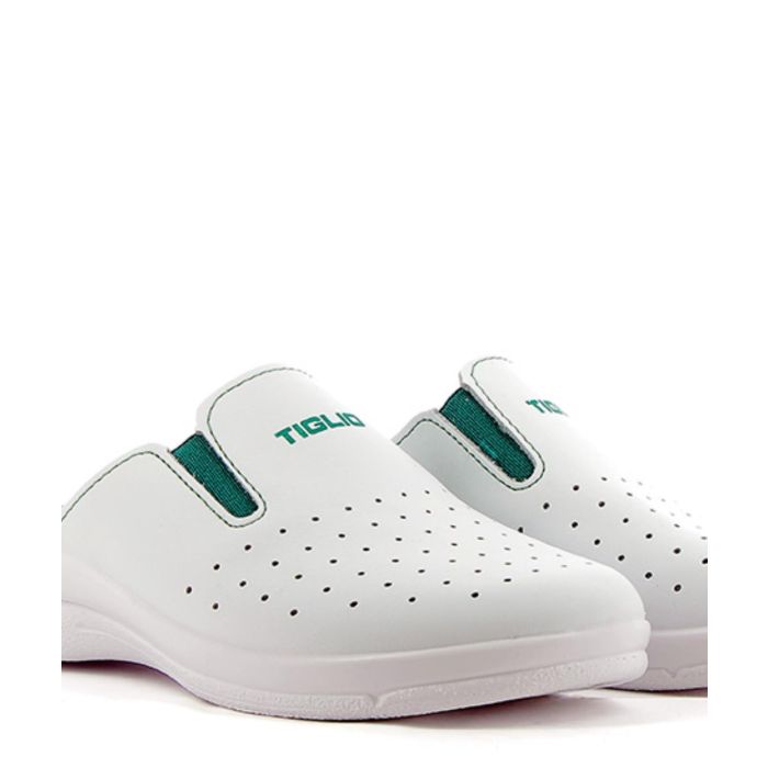 TIGLIO Sabot Donna In Vera Pelle Bianca - Pantofole Sanitarie Made In Italy Con Zeppa E Fibbia (Taglia 40)