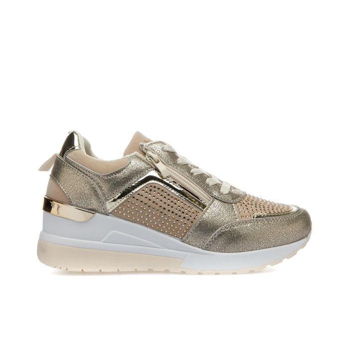 Sneakers oro con zip strass e zeppa