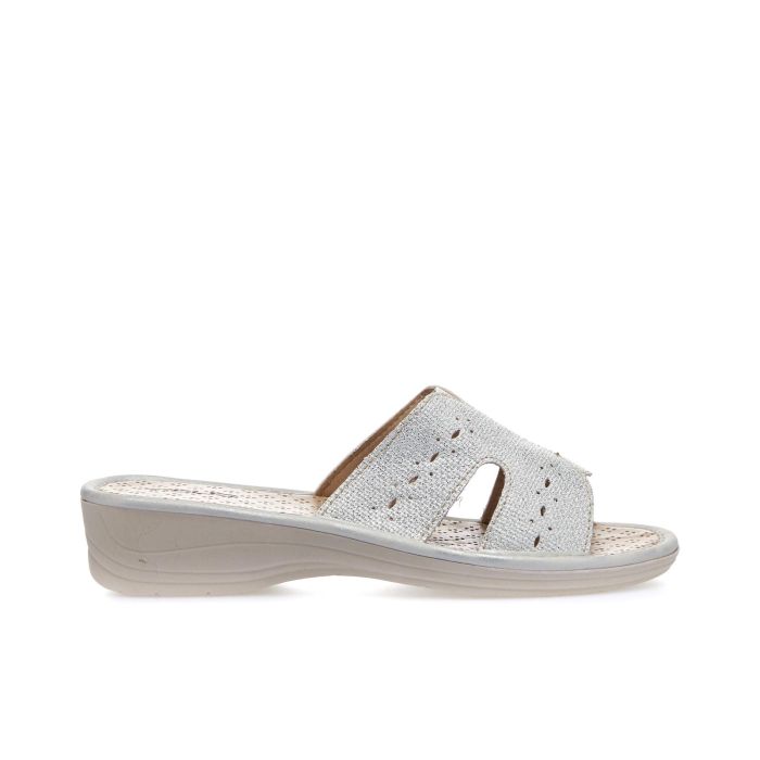 Ciabatte comfort argento con zeppina e glitter