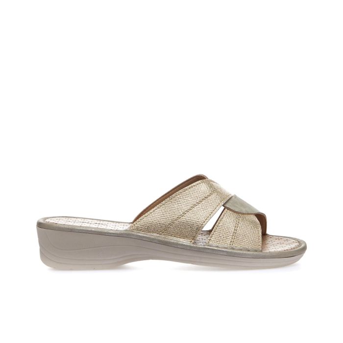 Ciabatte comfort oro con zeppina e glitter