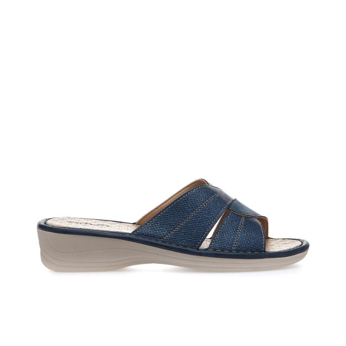 Ciabatte comfort blu con zeppina e glitter