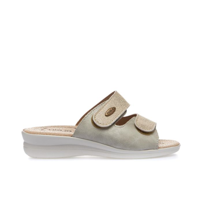 Ciabatte comfort beige con zeppina e velcro