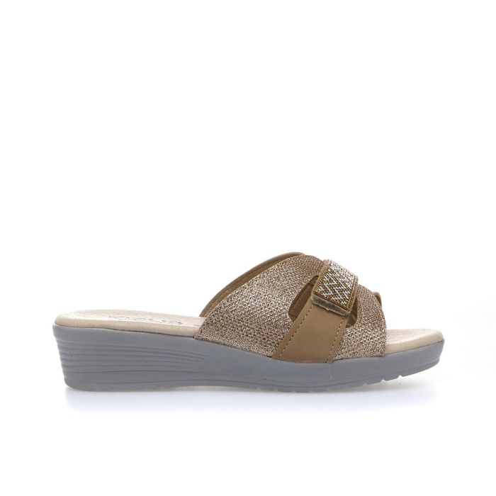 Ciabatte comfort beige con velcro e strass