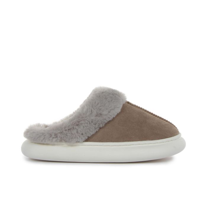 Ciabatte donna beige da casa con inserto in peluche