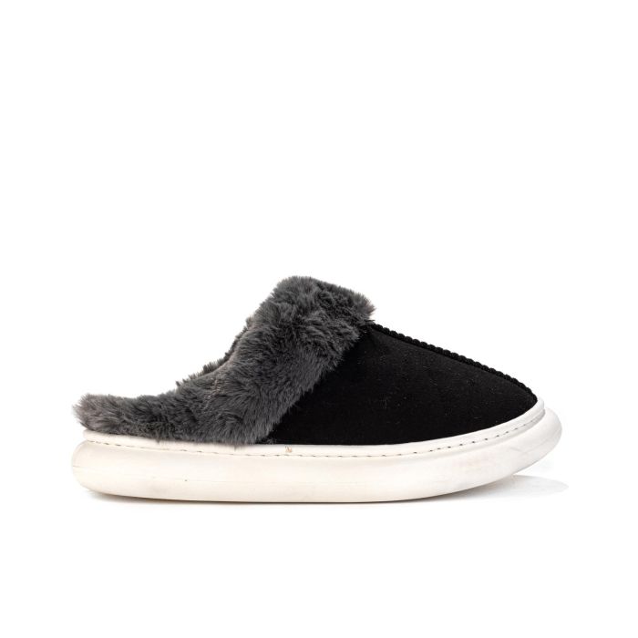 Ciabatte donna nere da casa con interno e bordo in peluche