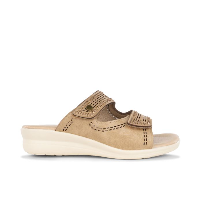 Ciabatte beige da casa con strappo doppio da donna