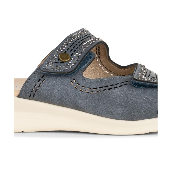 Pantofole Tiglio Donna Modello Sophia - Ciabatte In Ecopelle Blu Comfort