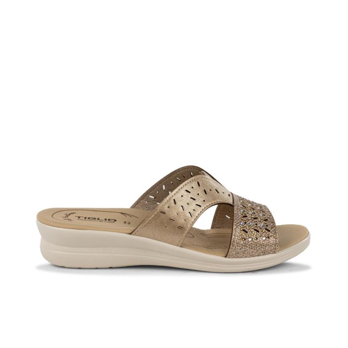 Ciabatte comfort oro da donna con zeppina