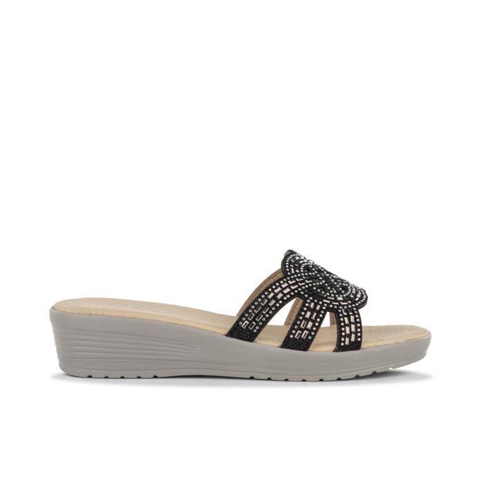 Ciabatte casual blu da donna con strass e zeppina