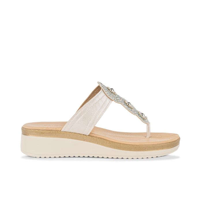YOUJIA Sandali Donna Zeppa Strass 7 Cm - Infradito Bohemien Beige - Taglia 39 EU - 2