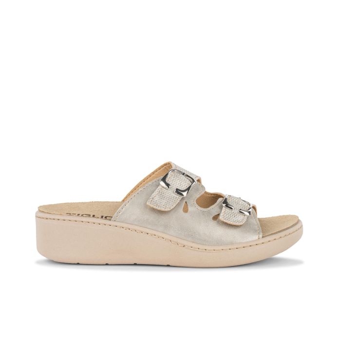 Ciabatte comfort grigie da donna con fibbie e zeppina