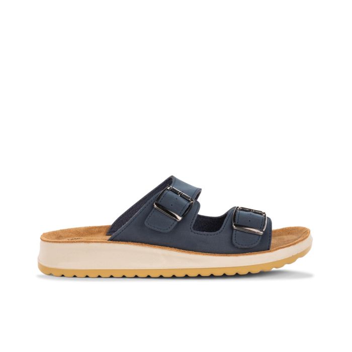 Ciabatte casual blu da donna con doppia fibbia