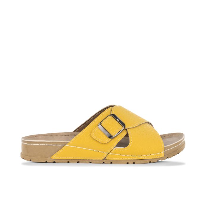 Sandali bassi gialli da donna con fibbia