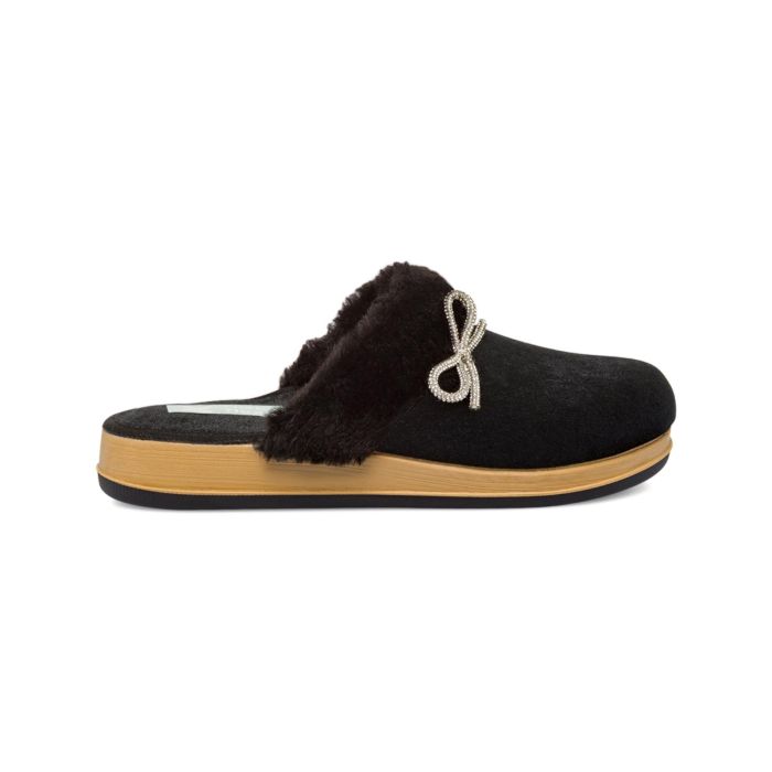 Ciabatte nere donna da casa con fiocchetto con strass e peluche