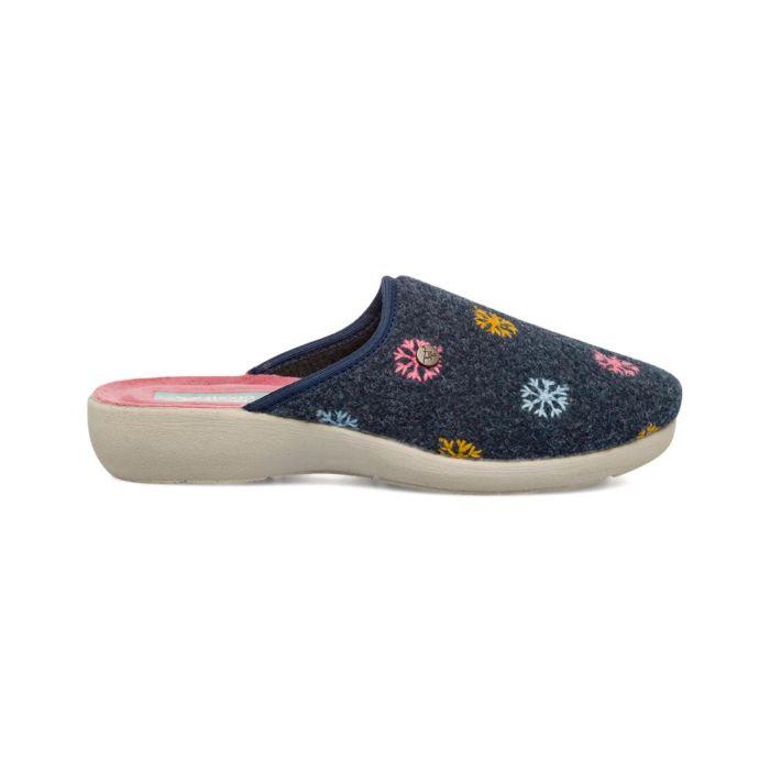 Ciabatte blu donna da casa con fiocchi di neve ricamati