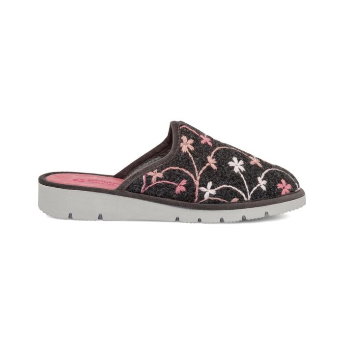 Ciabatte grigie donna da casa con fiori ricamati