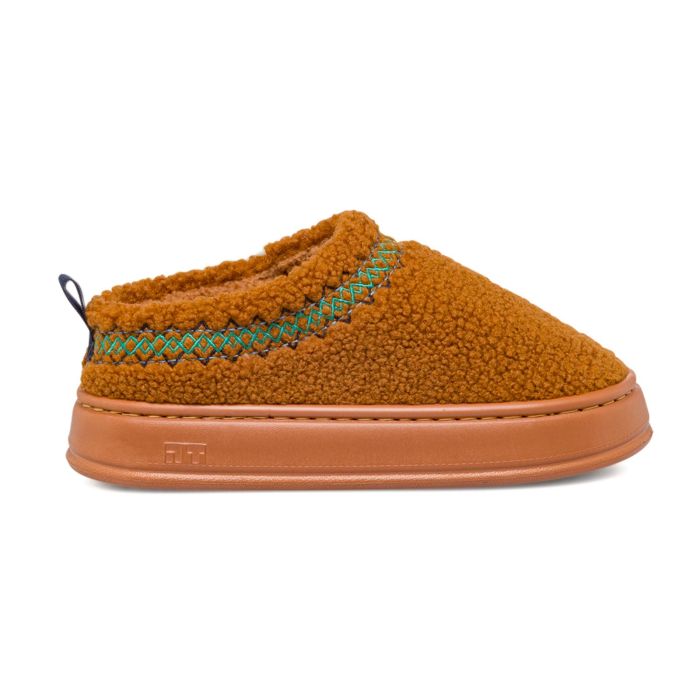 Pantofole beige casa da donna con suola platform in teddy