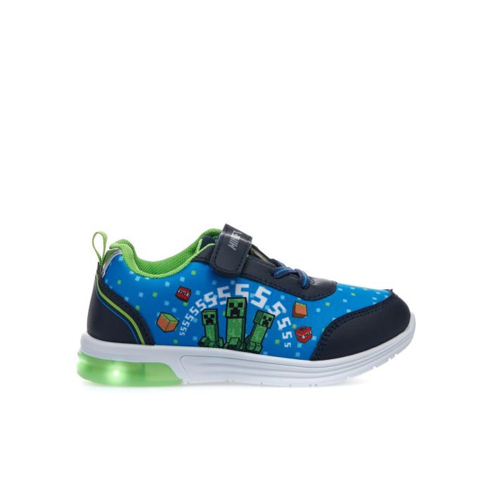 Sneakers azzurre stampa cartoon con lacci, strappo e luci
