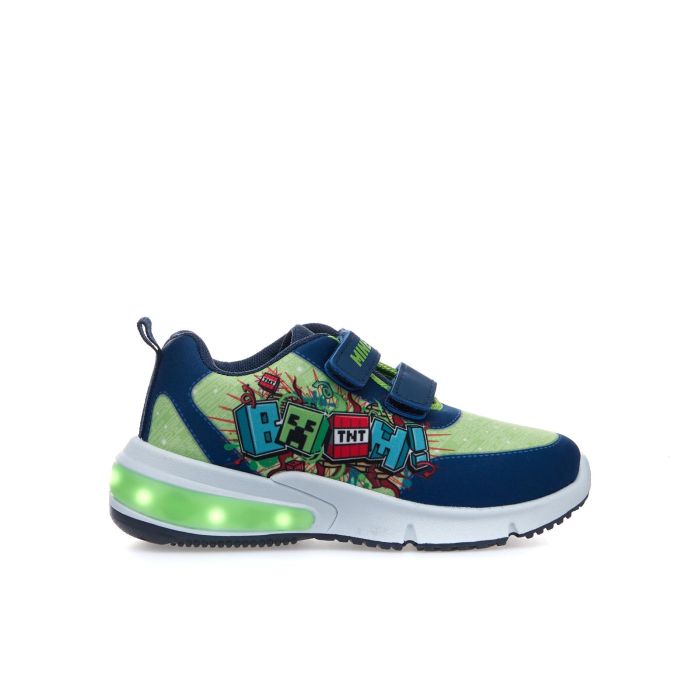 Sneakers verdi stampa cartoon con strappi e luci