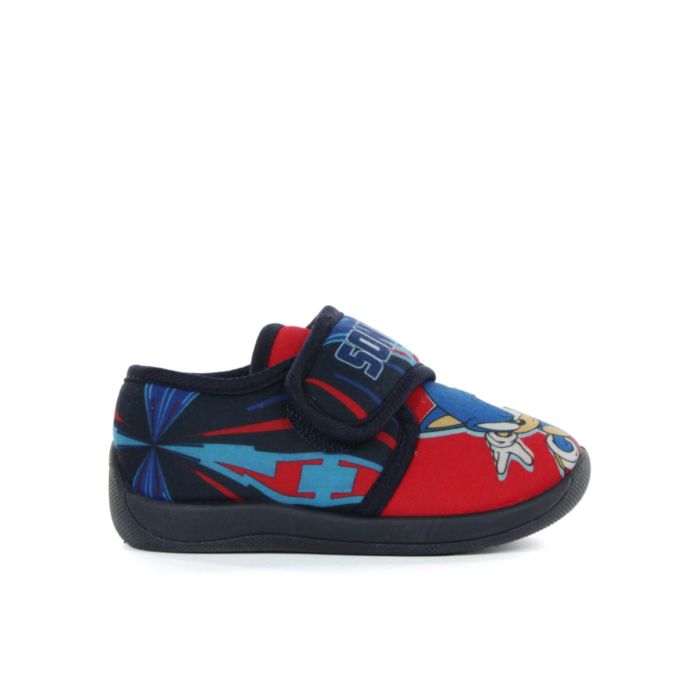 Pantofole asilo rosse e blu da bimbo con velcro e stampa cartoon