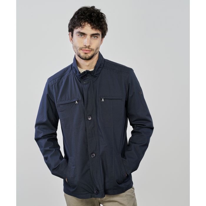 Giubbotto blu in cotone da uomo con tasche zip